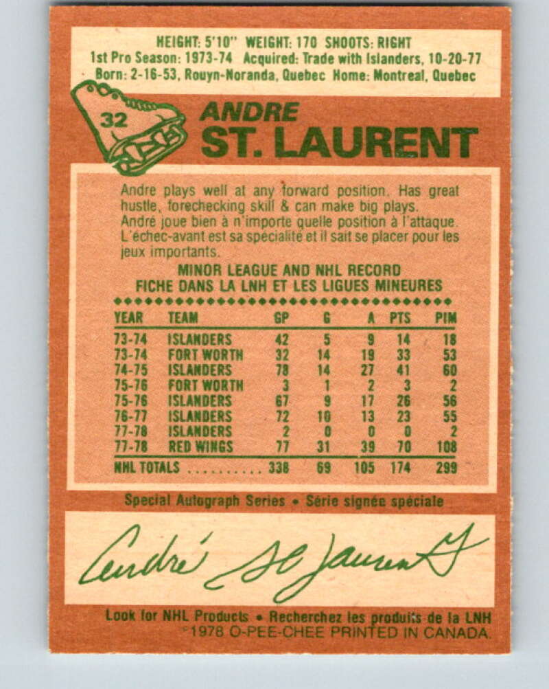 1978-79 O-Pee-Chee #32 Andre St. Laurent Detroit Red Wings V21239