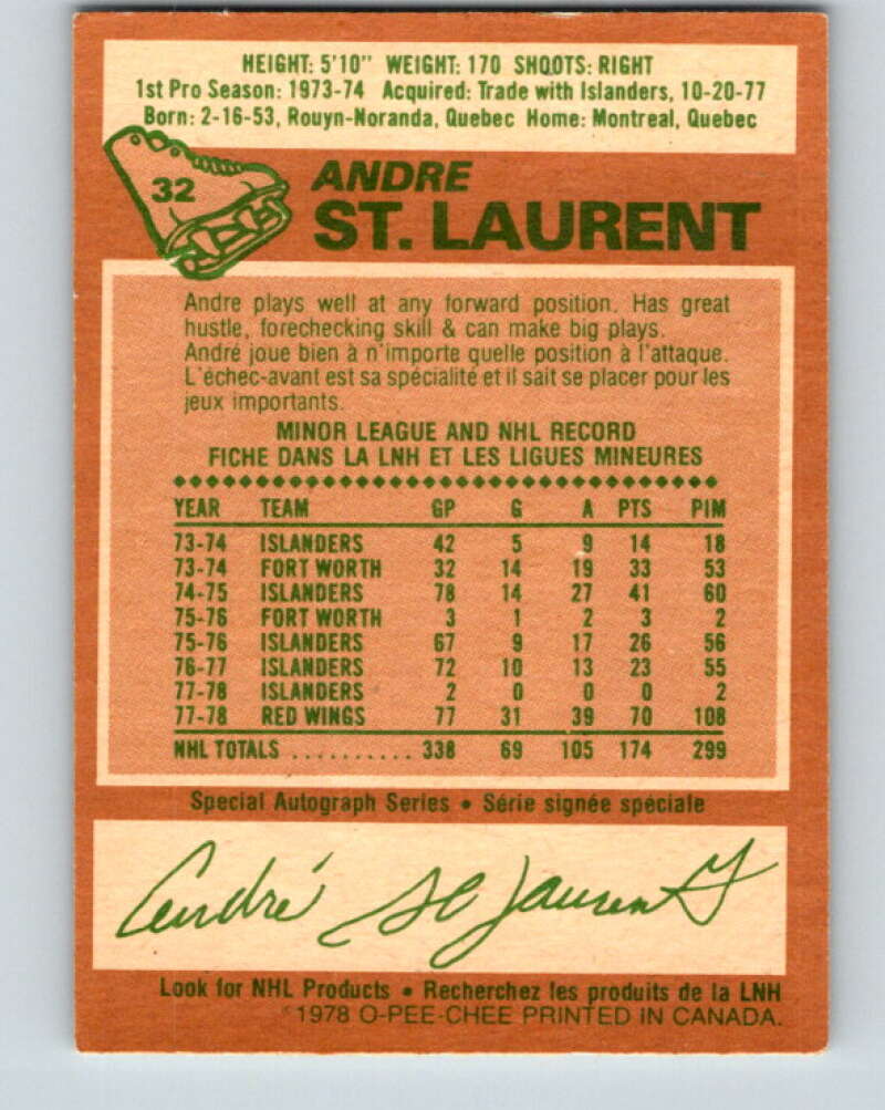 1978-79 O-Pee-Chee #32 Andre St. Laurent Detroit Red Wings V21240