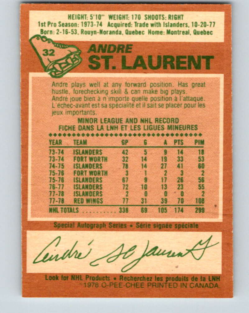 1978-79 O-Pee-Chee #32 Andre St. Laurent Detroit Red Wings V21243