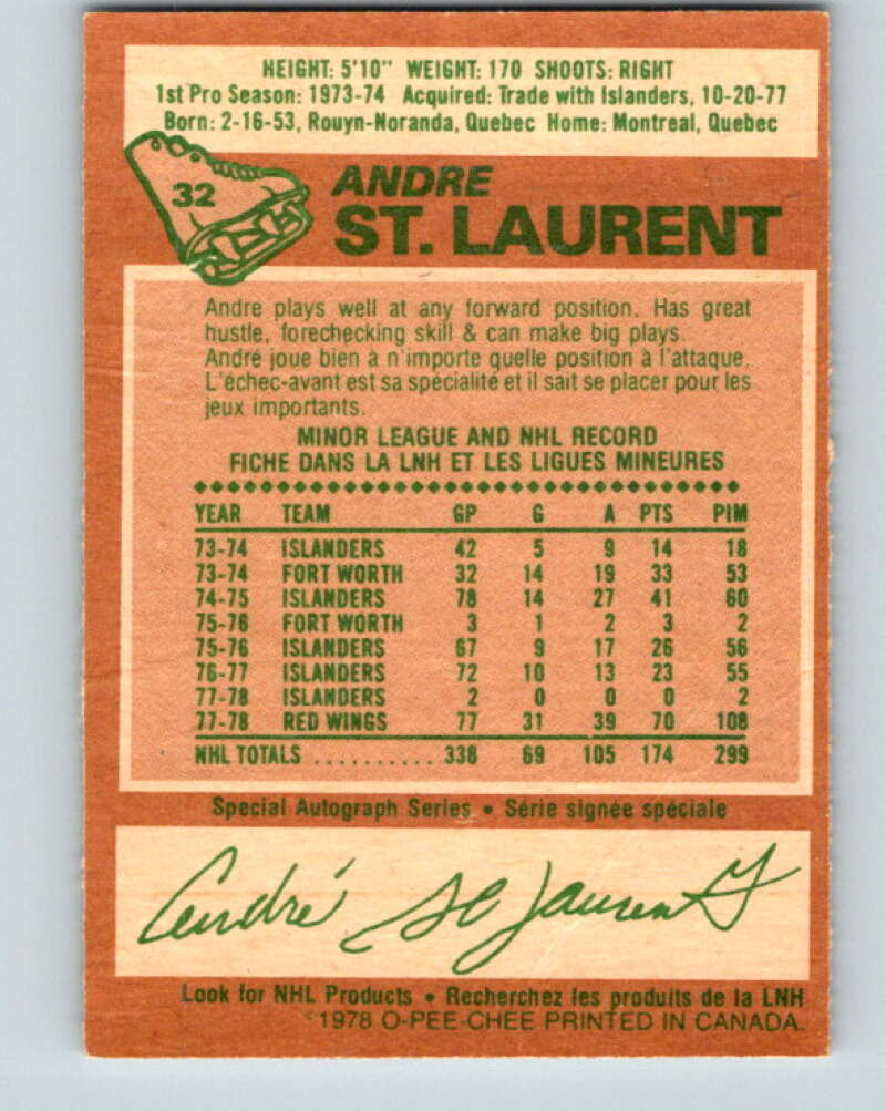 1978-79 O-Pee-Chee #32 Andre St. Laurent Detroit Red Wings V21245