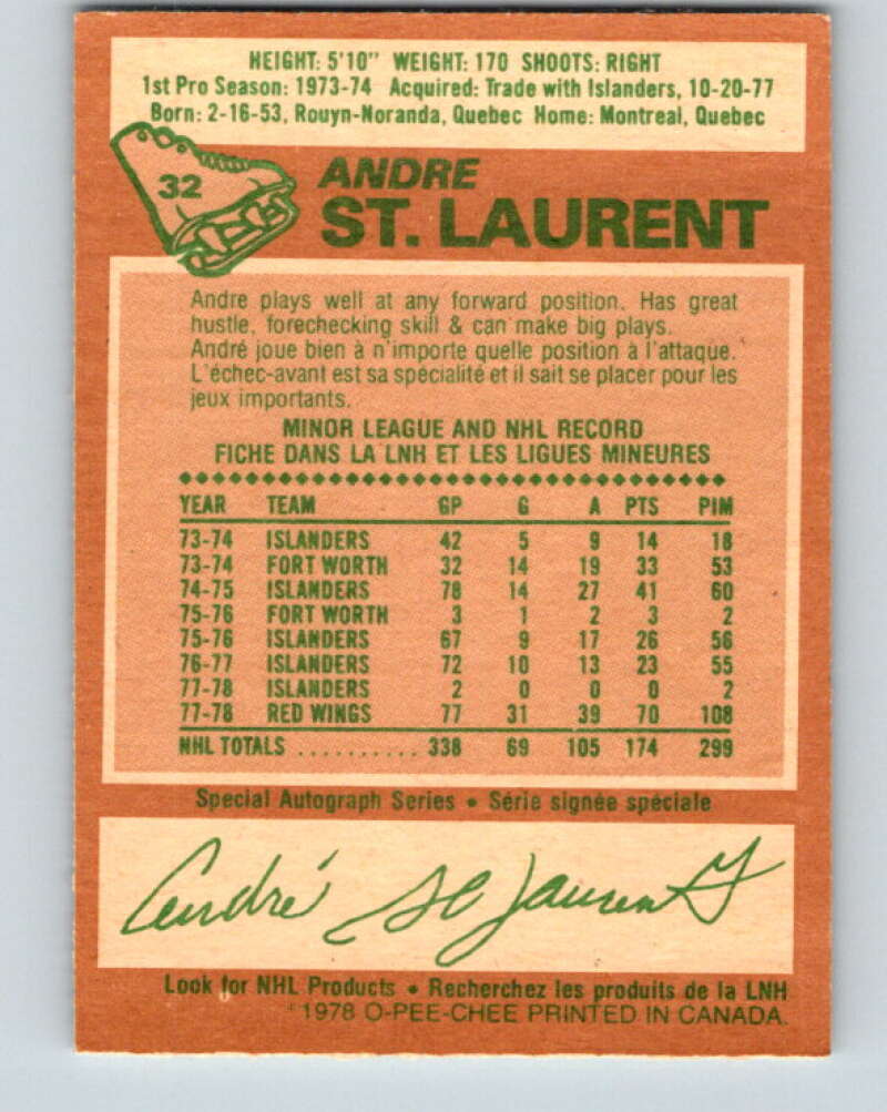 1978-79 O-Pee-Chee #32 Andre St. Laurent Detroit Red Wings V21246