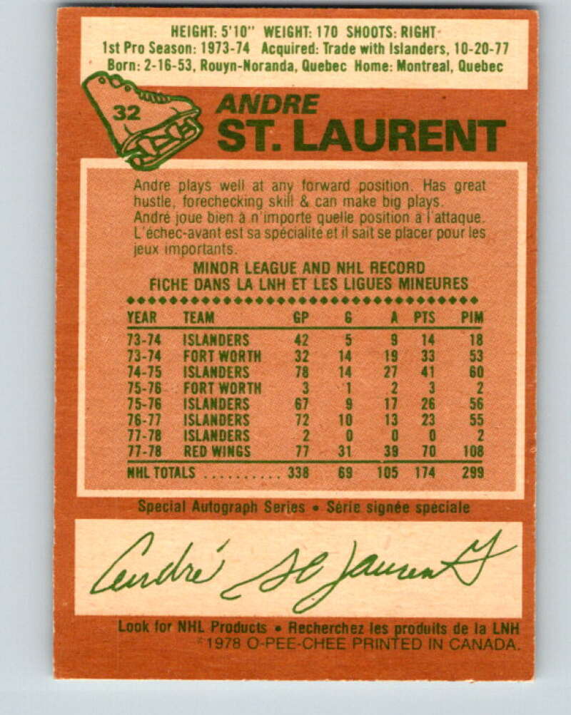 1978-79 O-Pee-Chee #32 Andre St. Laurent Detroit Red Wings V21251