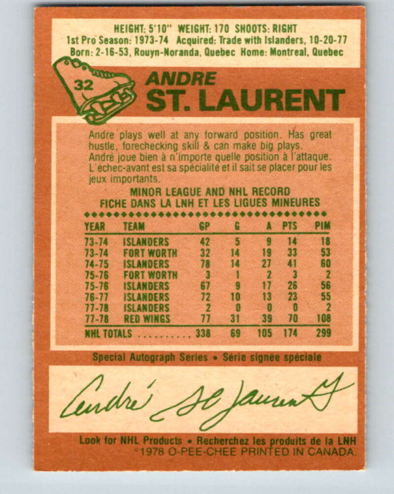 1978-79 O-Pee-Chee #32 Andre St. Laurent Detroit Red Wings V21252