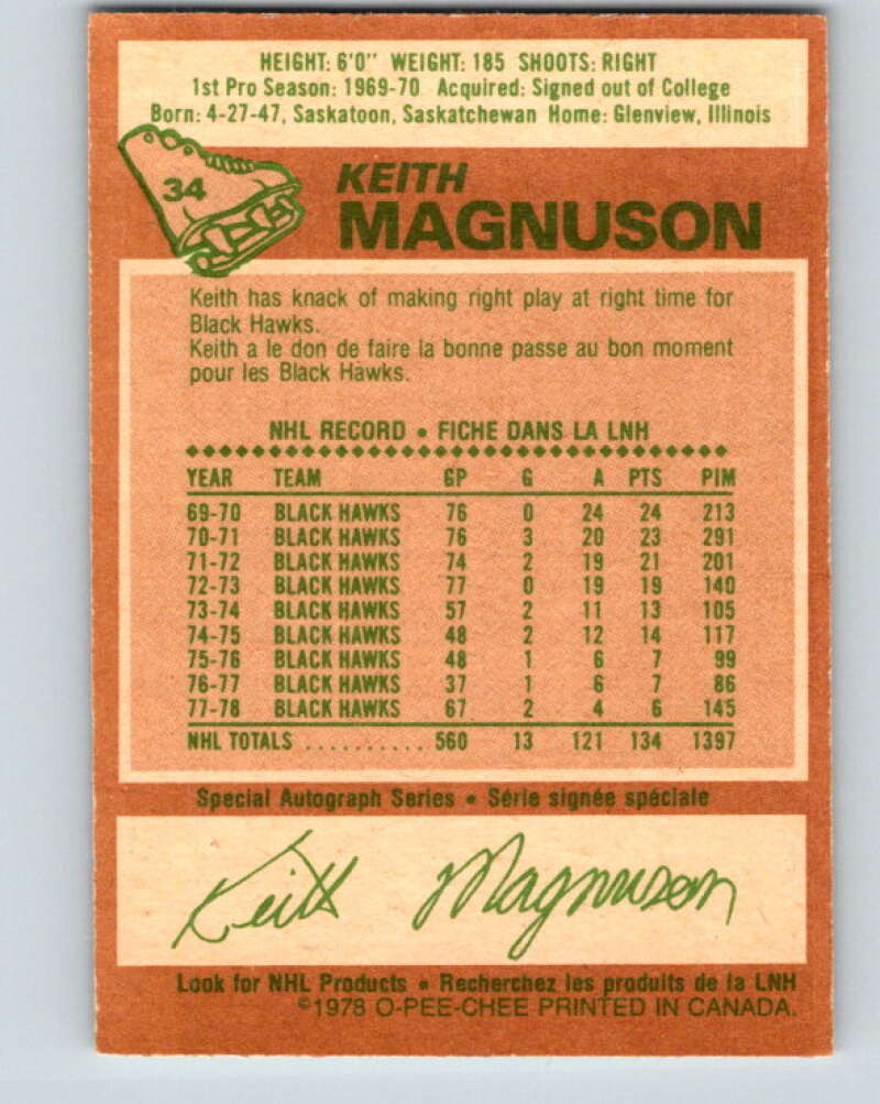 1978-79 O-Pee-Chee #34 Keith Magnuson Chicago Blackhawks V21276