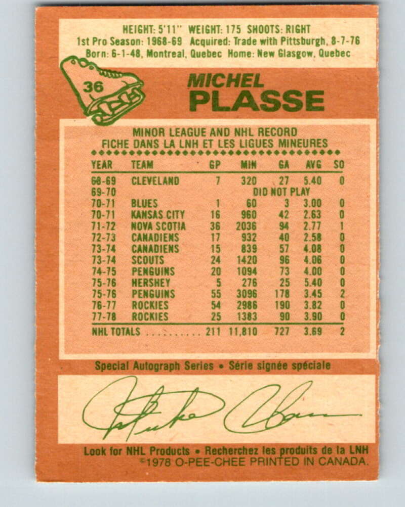 1978-79 O-Pee-Chee #36 Michel Plasse Colorado Rockies V21288
