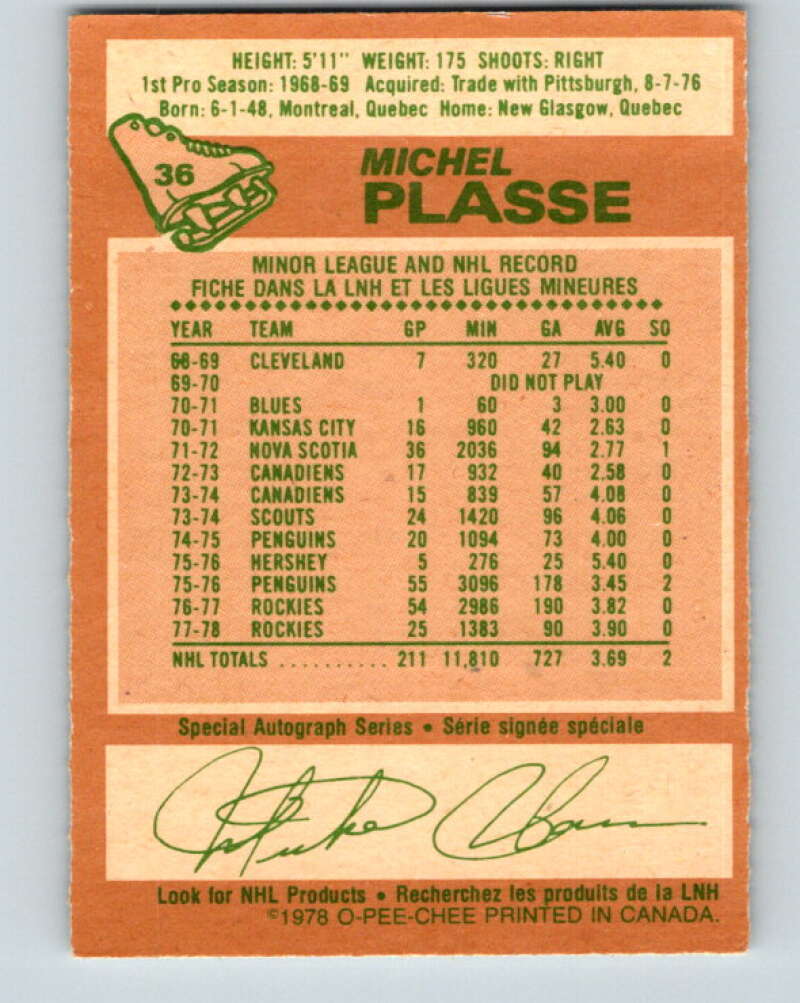1978-79 O-Pee-Chee #36 Michel Plasse Colorado Rockies V21289