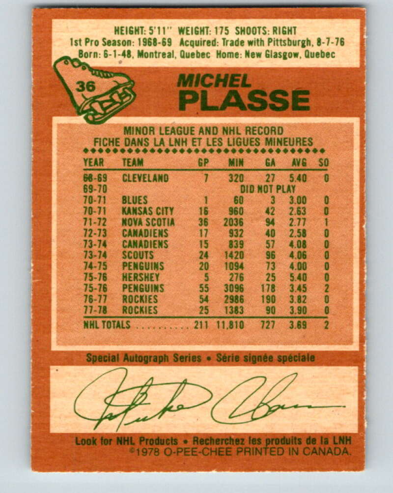 1978-79 O-Pee-Chee #36 Michel Plasse Colorado Rockies V21292