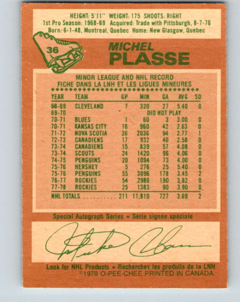 1978-79 O-Pee-Chee #36 Michel Plasse Colorado Rockies V21293