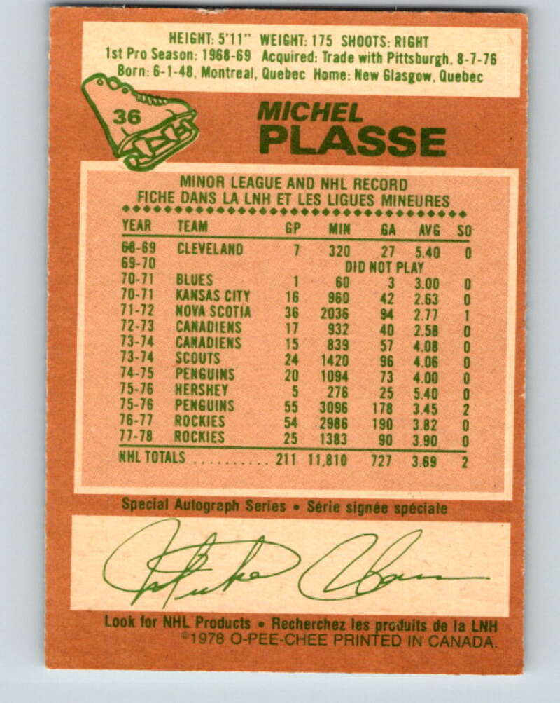1978-79 O-Pee-Chee #36 Michel Plasse Colorado Rockies V21298