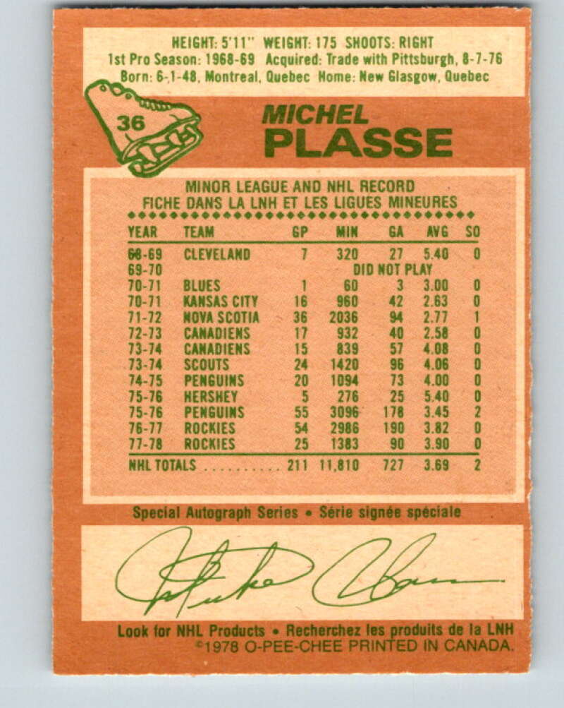 1978-79 O-Pee-Chee #36 Michel Plasse Colorado Rockies V21299