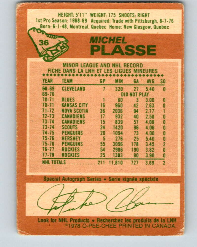 1978-79 O-Pee-Chee #36 Michel Plasse Colorado Rockies V21300