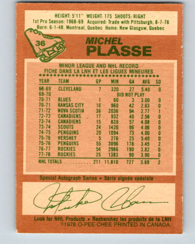 1978-79 O-Pee-Chee #36 Michel Plasse Colorado Rockies V21301