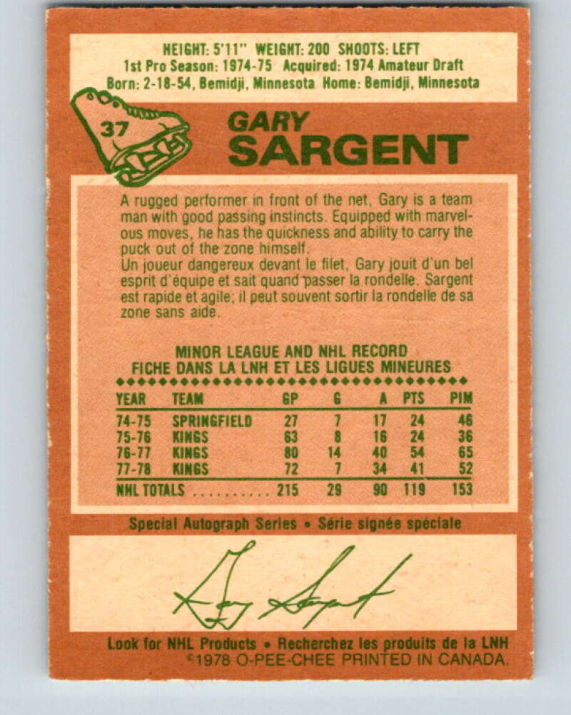 1978-79 O-Pee-Chee #37 Gary Sargent Minnesota North Stars V21307