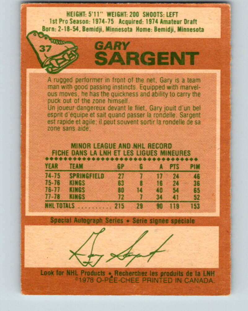 1978-79 O-Pee-Chee #37 Gary Sargent Minnesota North Stars V21308