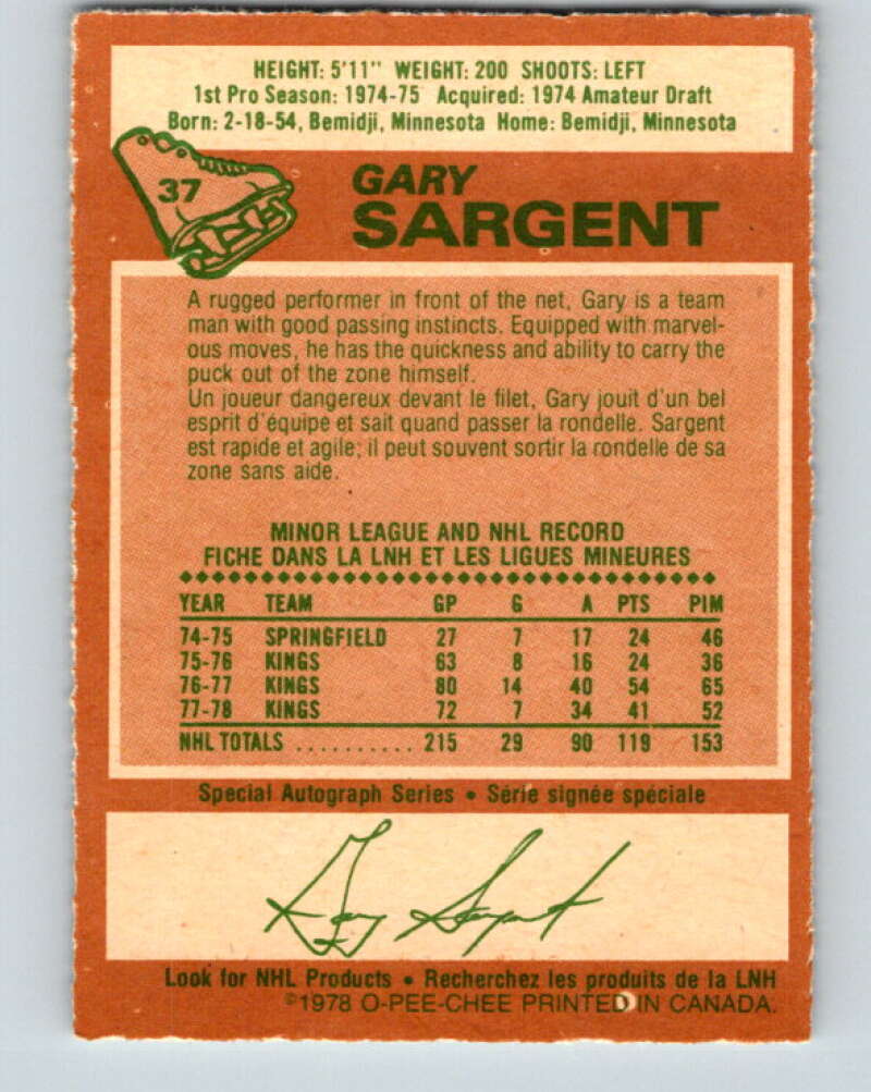 1978-79 O-Pee-Chee #37 Gary Sargent Minnesota North Stars V21309