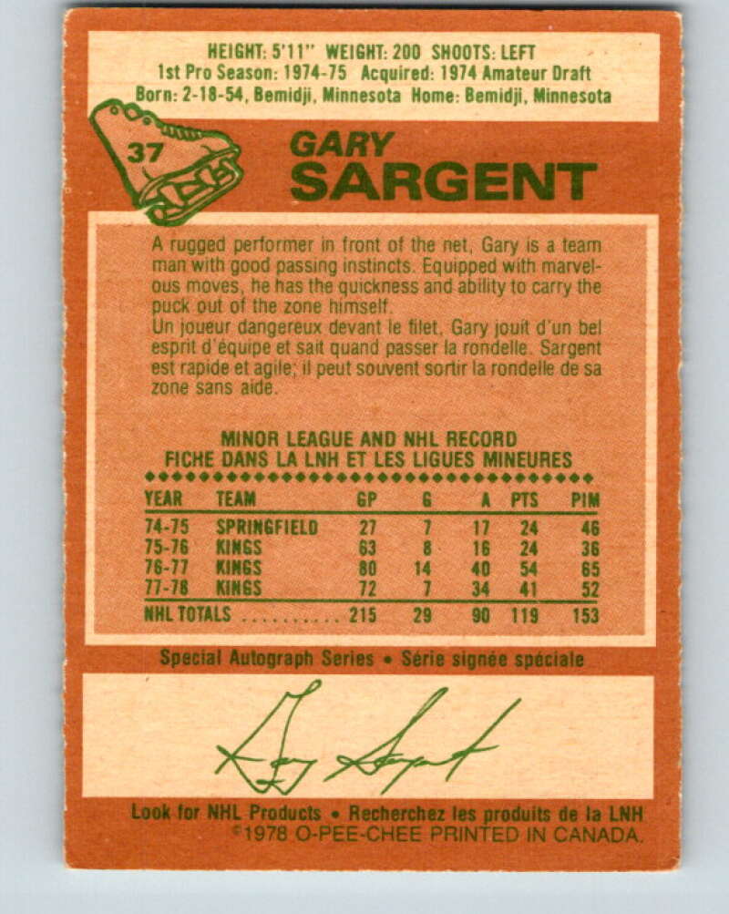 1978-79 O-Pee-Chee #37 Gary Sargent Minnesota North Stars V21314