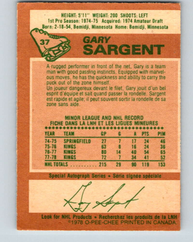1978-79 O-Pee-Chee #37 Gary Sargent Minnesota North Stars V21315