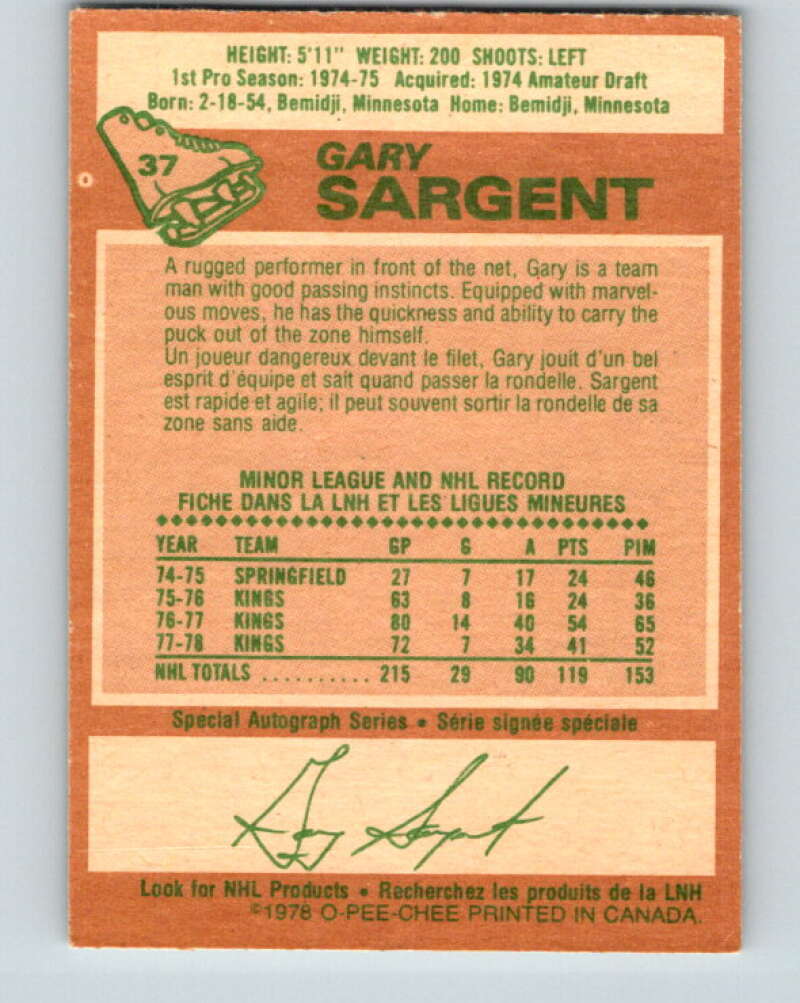 1978-79 O-Pee-Chee #37 Gary Sargent Minnesota North Stars V21318