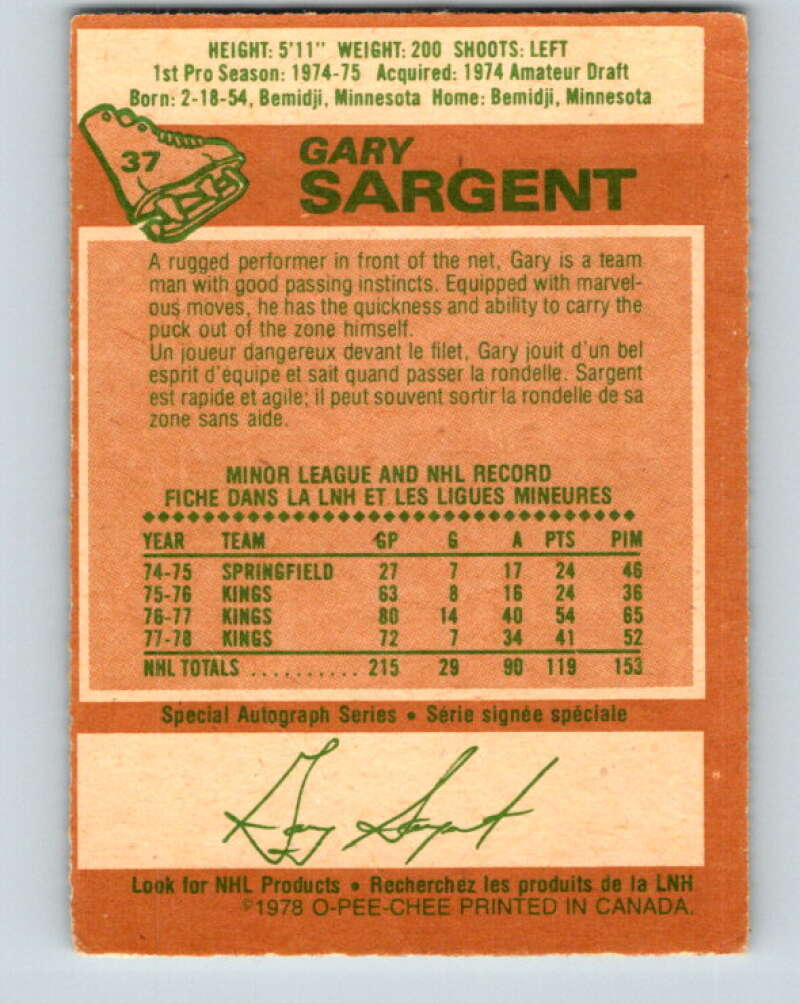 1978-79 O-Pee-Chee #37 Gary Sargent Minnesota North Stars V21321