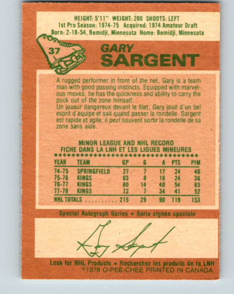 1978-79 O-Pee-Chee #37 Gary Sargent Minnesota North Stars V21324