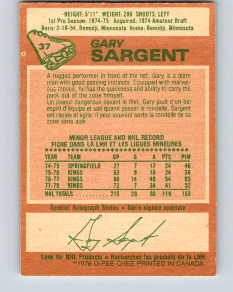 1978-79 O-Pee-Chee #37 Gary Sargent Minnesota North Stars V21326