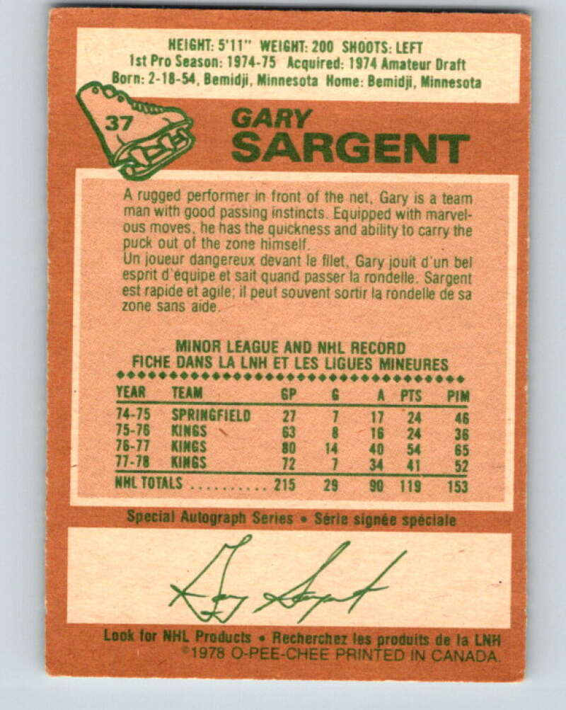 1978-79 O-Pee-Chee #37 Gary Sargent Minnesota North Stars V21328
