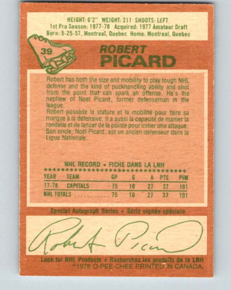 1978-79 O-Pee-Chee #39 Robert Picard RC Rookie Capitals V21351