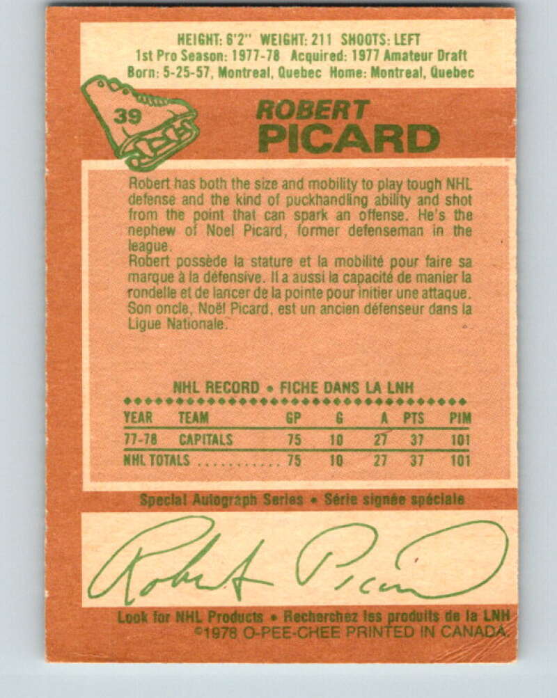 1978-79 O-Pee-Chee #39 Robert Picard RC Rookie Capitals V21358