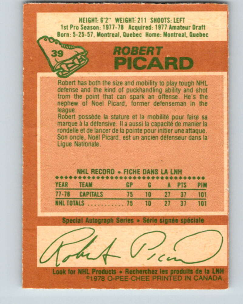 1978-79 O-Pee-Chee #39 Robert Picard RC Rookie Capitals V21360