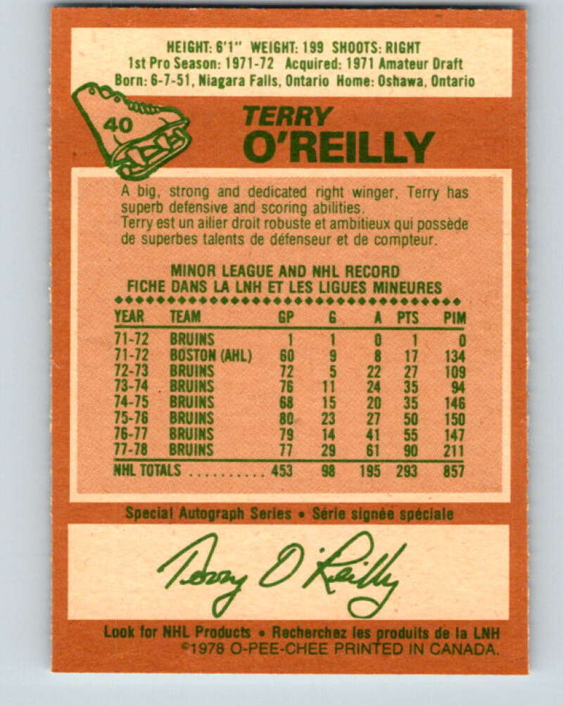 1978-79 O-Pee-Chee #40 Terry O'Reilly AS Boston Bruins V21364