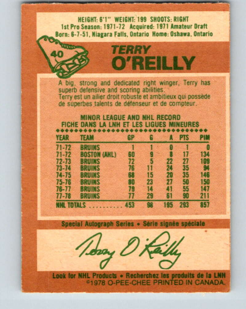 1978-79 O-Pee-Chee #40 Terry O'Reilly AS Boston Bruins V21372