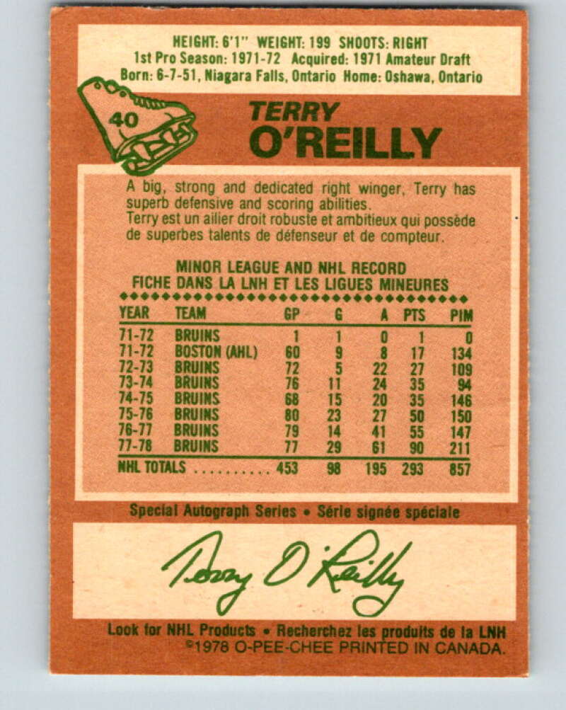 1978-79 O-Pee-Chee #40 Terry O'Reilly AS Boston Bruins V21374