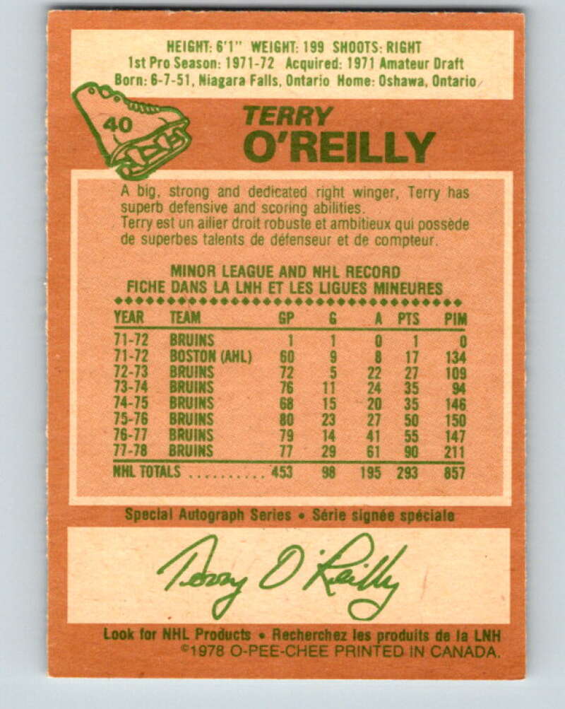 1978-79 O-Pee-Chee #40 Terry O'Reilly AS Boston Bruins V21377