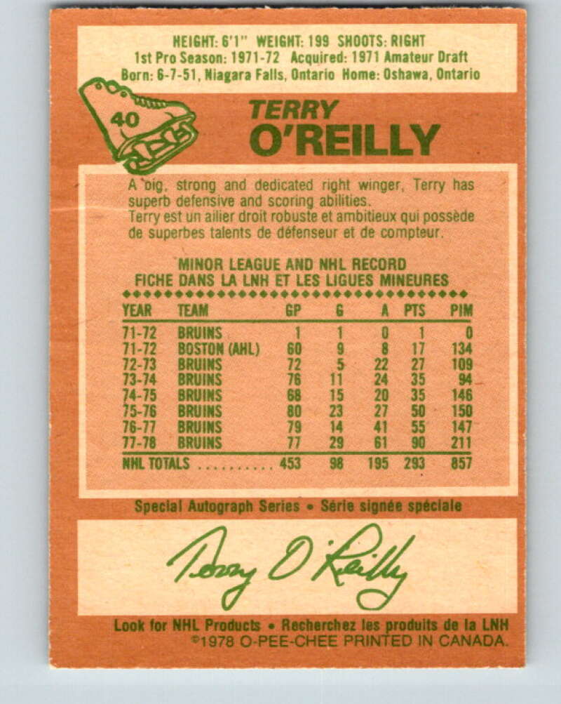 1978-79 O-Pee-Chee #40 Terry O'Reilly AS Boston Bruins V21379