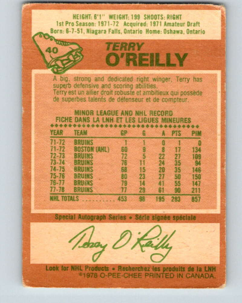 1978-79 O-Pee-Chee #40 Terry O'Reilly AS Boston Bruins V21380