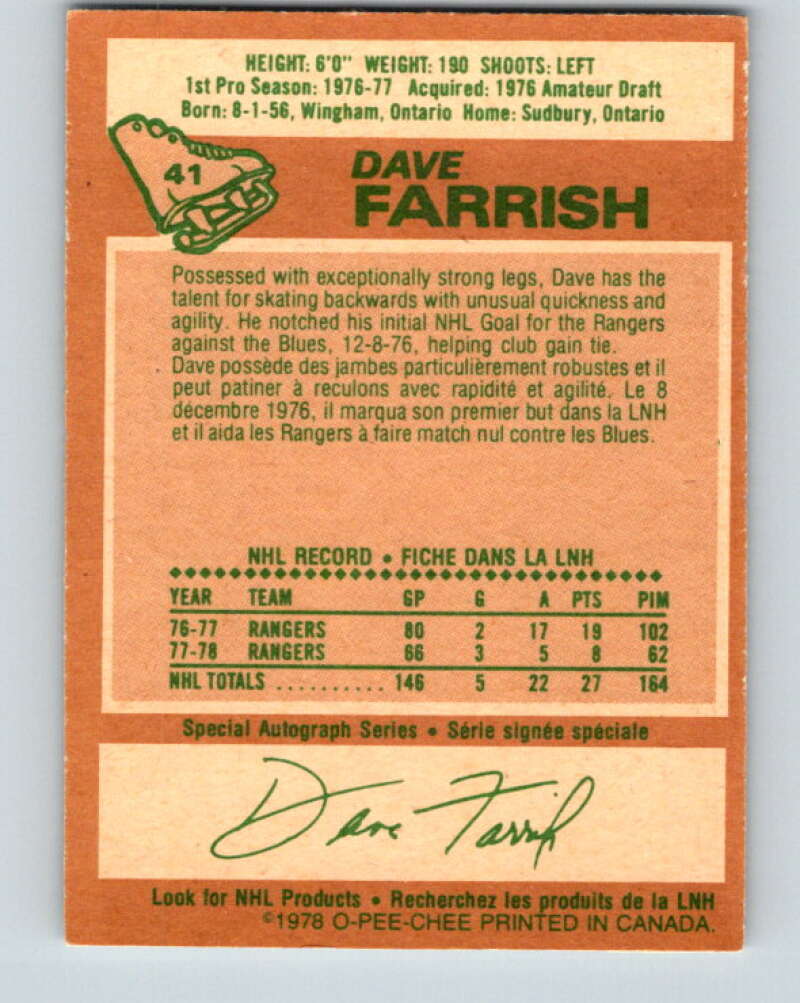 1978-79 O-Pee-Chee #41 Dave Farrish New York Rangers V21395