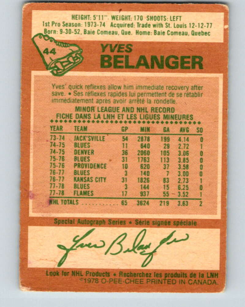 1978-79 O-Pee-Chee #44 Yves Belanger Atlanta Flames V21436