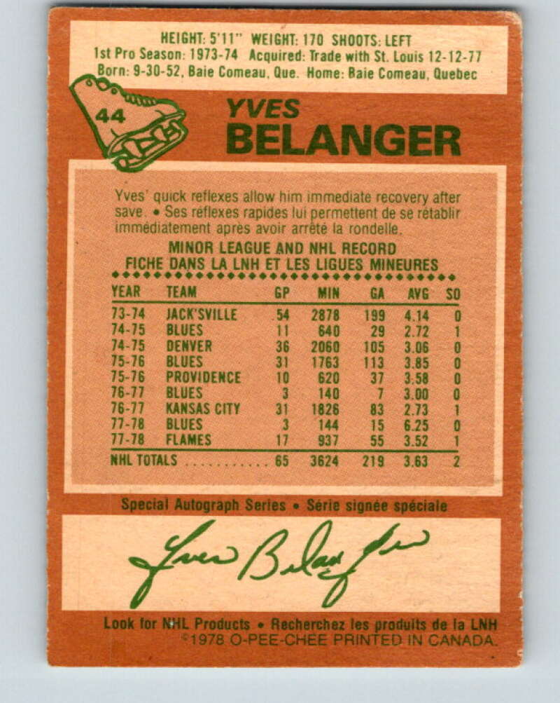 1978-79 O-Pee-Chee #44 Yves Belanger Atlanta Flames V21437