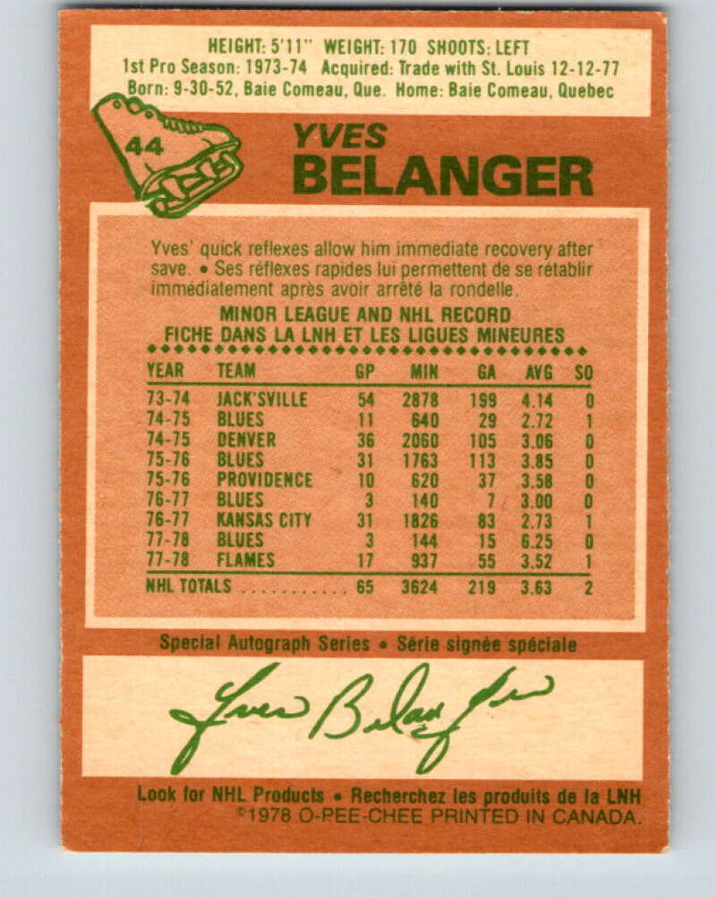 1978-79 O-Pee-Chee #44 Yves Belanger Atlanta Flames V21444