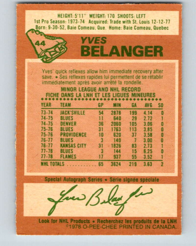 1978-79 O-Pee-Chee #44 Yves Belanger Atlanta Flames V21445