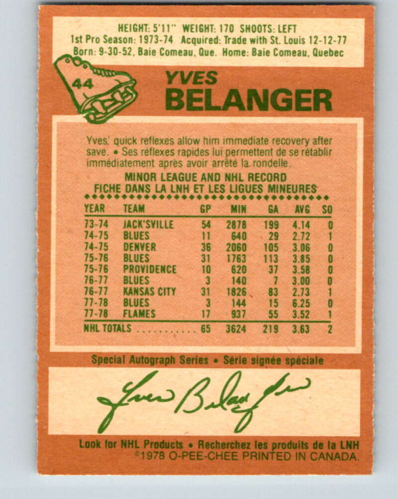 1978-79 O-Pee-Chee #44 Yves Belanger Atlanta Flames V21447
