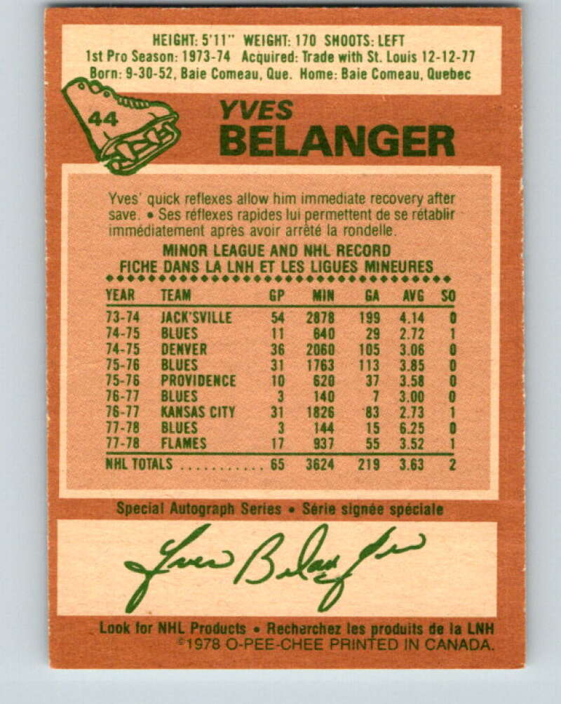 1978-79 O-Pee-Chee #44 Yves Belanger Atlanta Flames V21448