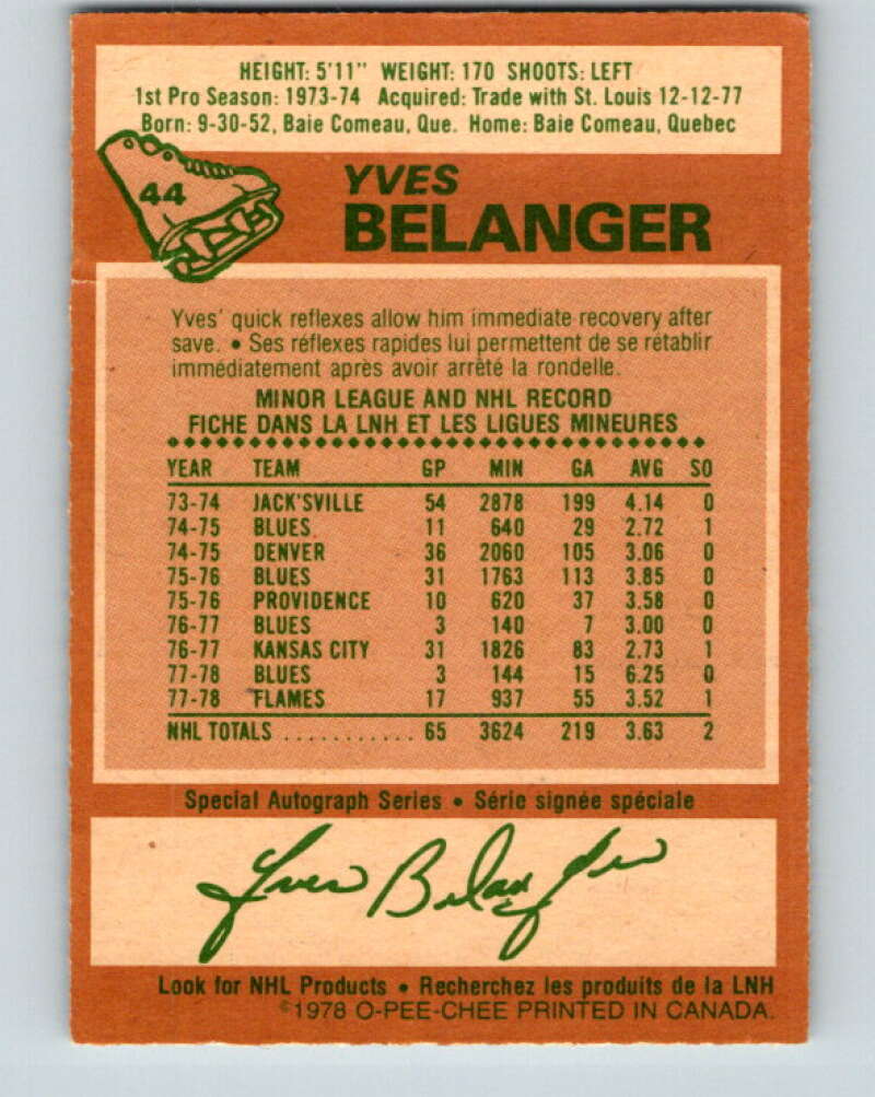 1978-79 O-Pee-Chee #44 Yves Belanger Atlanta Flames V21451