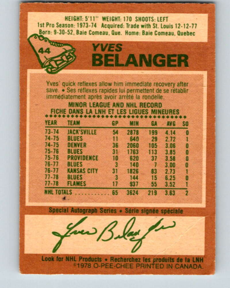 1978-79 O-Pee-Chee #44 Yves Belanger Atlanta Flames V21452