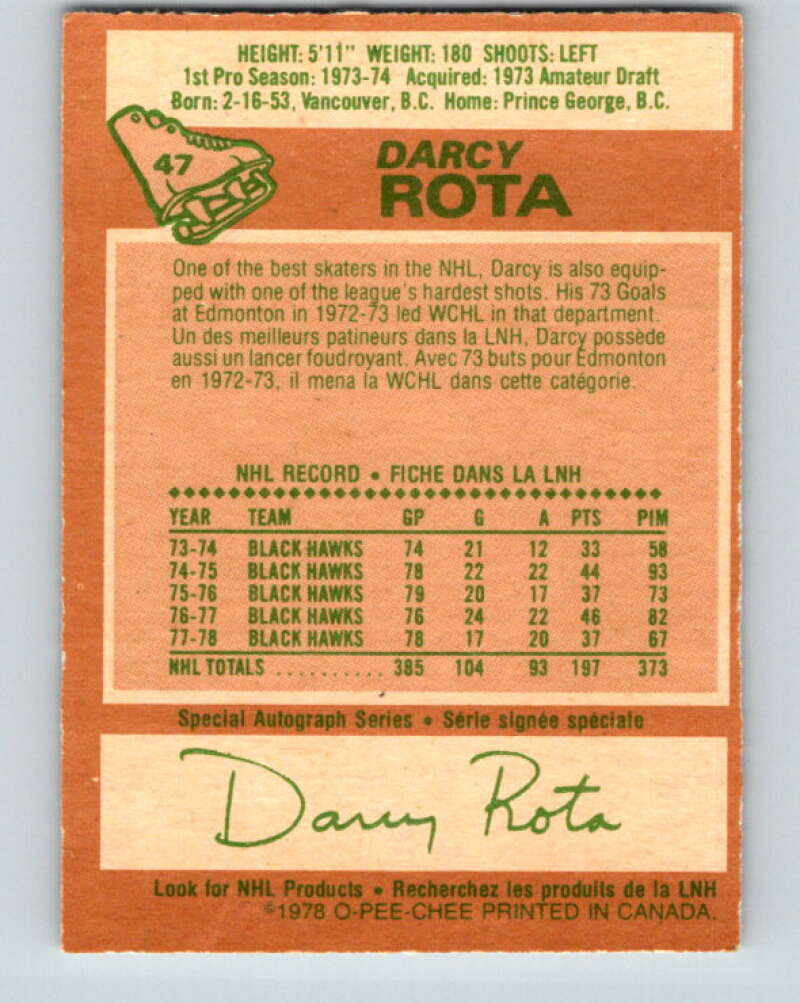 1978-79 O-Pee-Chee #47 Darcy Rota Chicago Blackhawks V21498