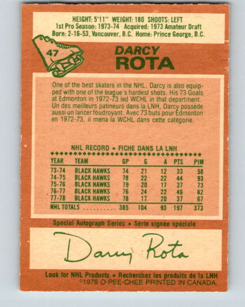 1978-79 O-Pee-Chee #47 Darcy Rota Chicago Blackhawks V21499