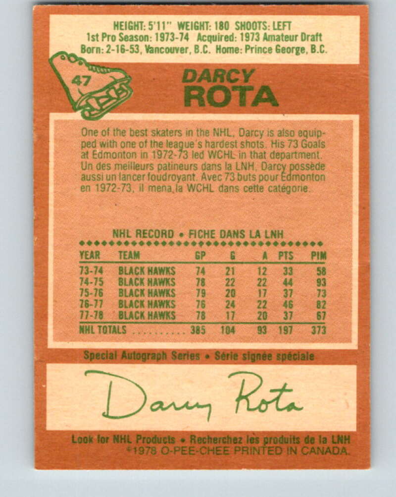 1978-79 O-Pee-Chee #47 Darcy Rota Chicago Blackhawks V21500