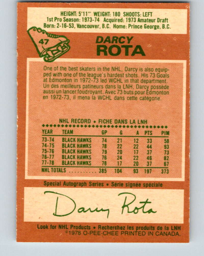 1978-79 O-Pee-Chee #47 Darcy Rota Chicago Blackhawks V21507