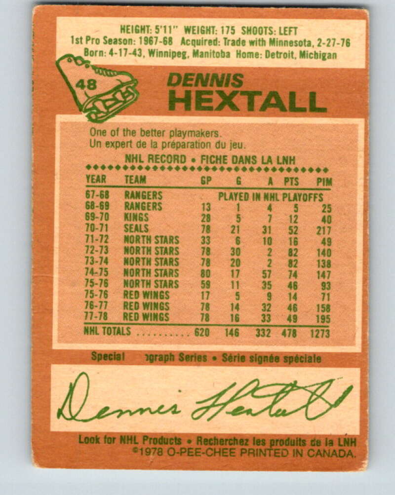 1978-79 O-Pee-Chee #48 Dennis Hextall Detroit Red Wings V21514