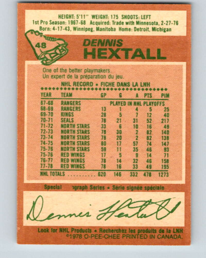 1978-79 O-Pee-Chee #48 Dennis Hextall Detroit Red Wings V21517